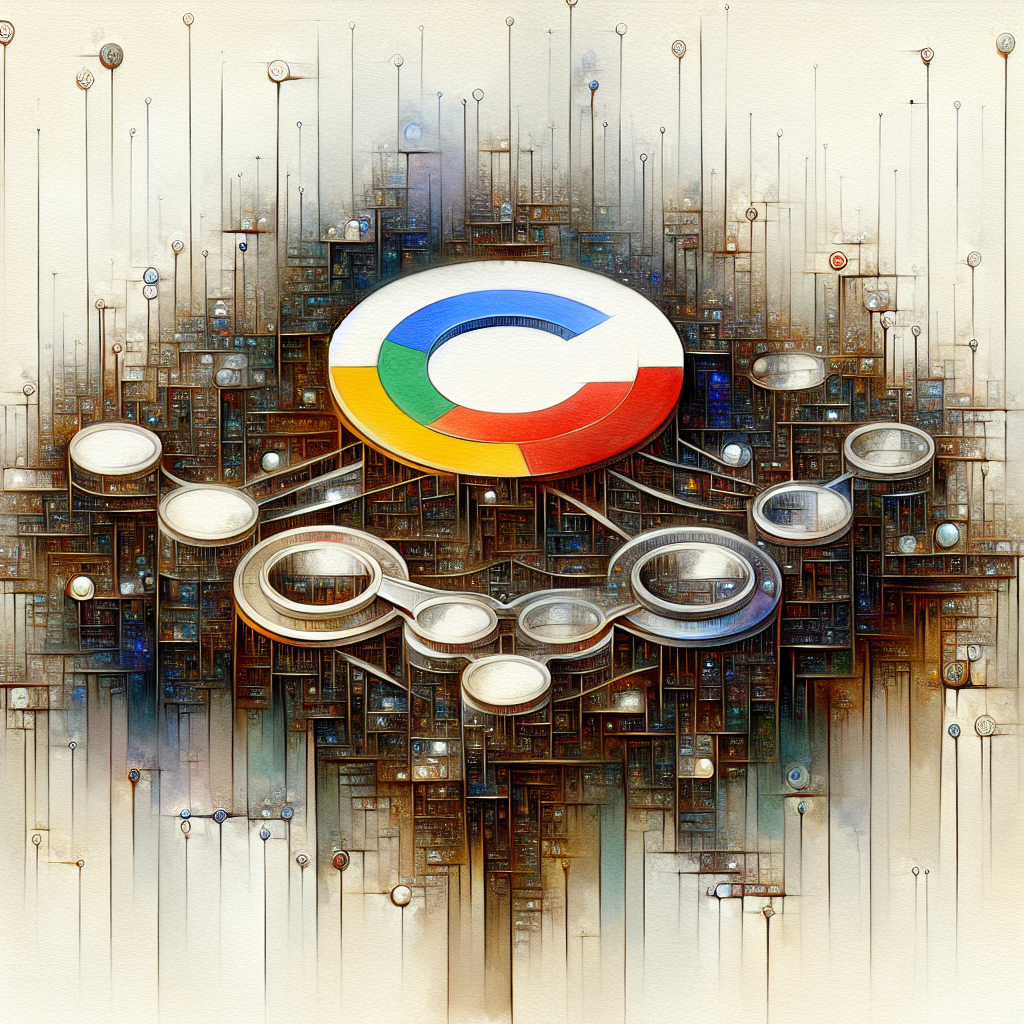 Sơ đồ minh họa cách thức hoạt động của thuật toán tìm kiếm Google, bao gồm các yếu tố xếp hạng quan trọng như liên kết, nội dung, trải nghiệm người dùng.